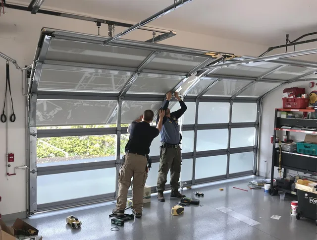 North Smithfield Garage Door Repair expert performing precise panel replacement on North Smithfield garage door